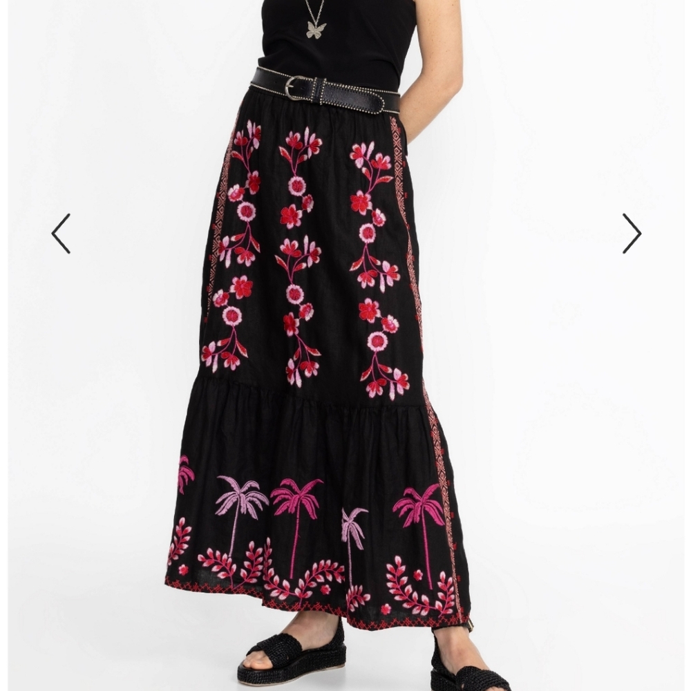 NWT / Johnny Was / Cassia Embroidered Tiered Linen Skirt / Medium / $255